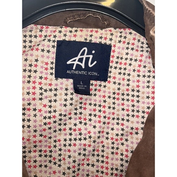 AI Authentic Icon Women's Jacket Brown Buttons Zipper Cotton Light Large - Picture 7 of 16